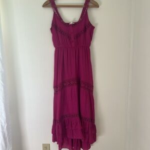 Kings Road Magenta Lace-Trim Maxi Dress